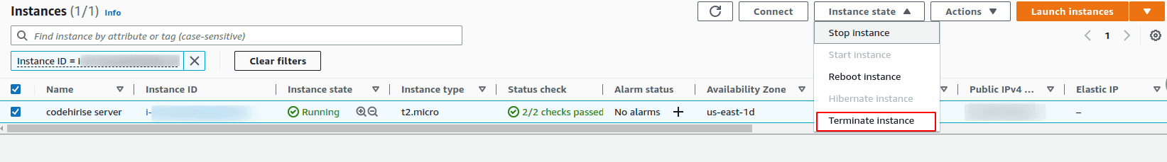 Terminate instance