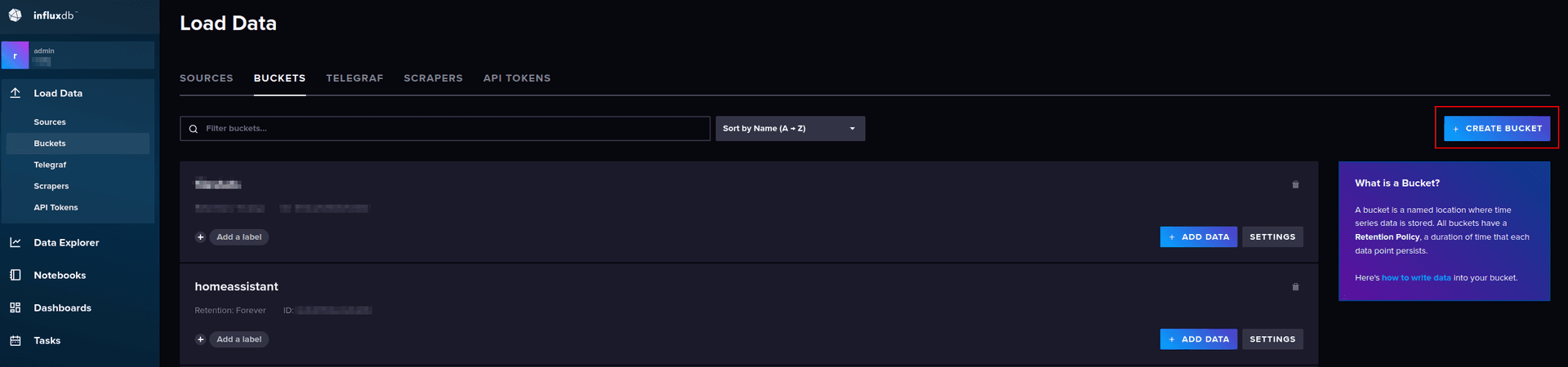 influxdb create bucket ui screenshot