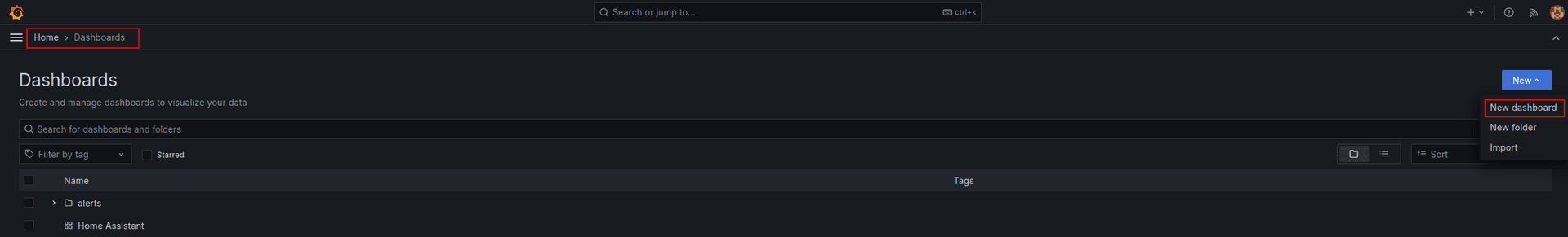 grafana add new dashboard ui screenshot