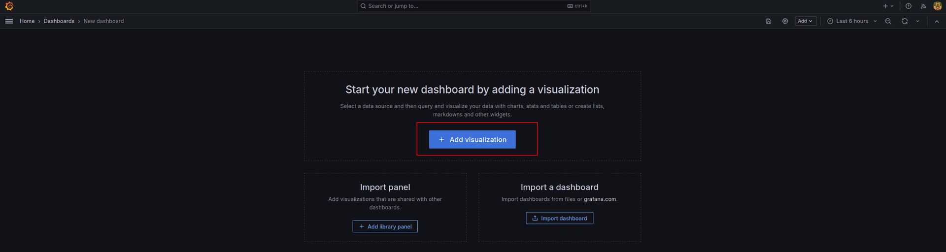 grafana add new dashboard ui screenshot