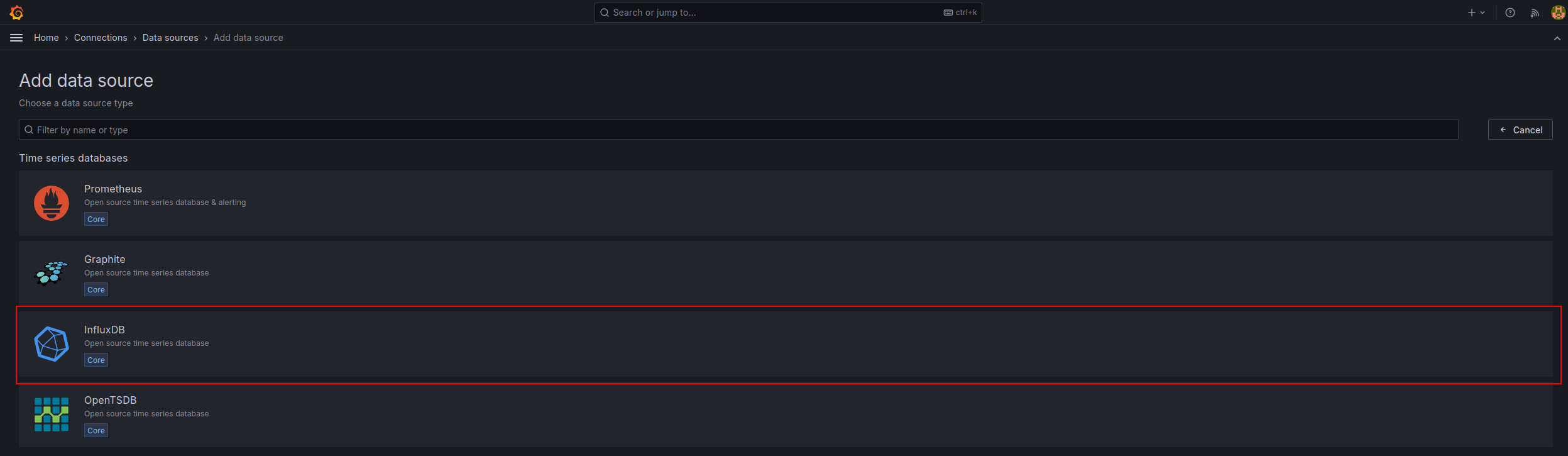 grafana add new data source ui screenshot