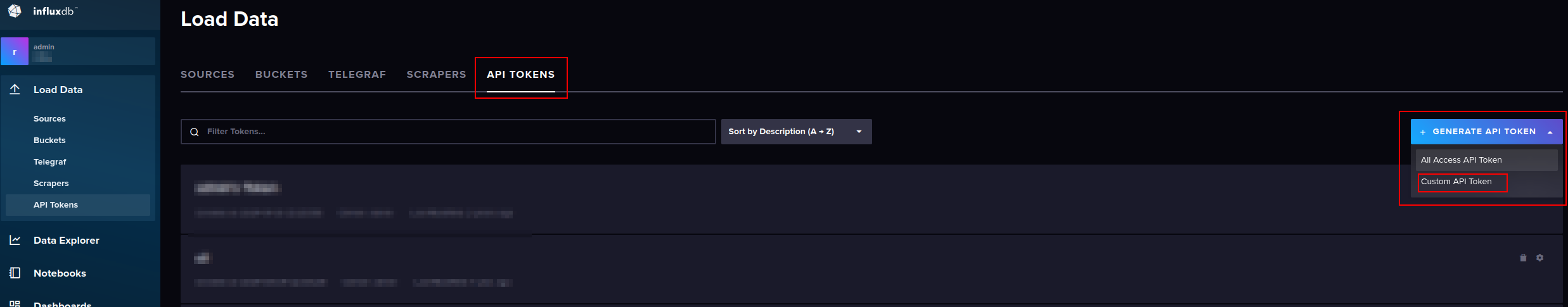 influxdb create token ui screenshot