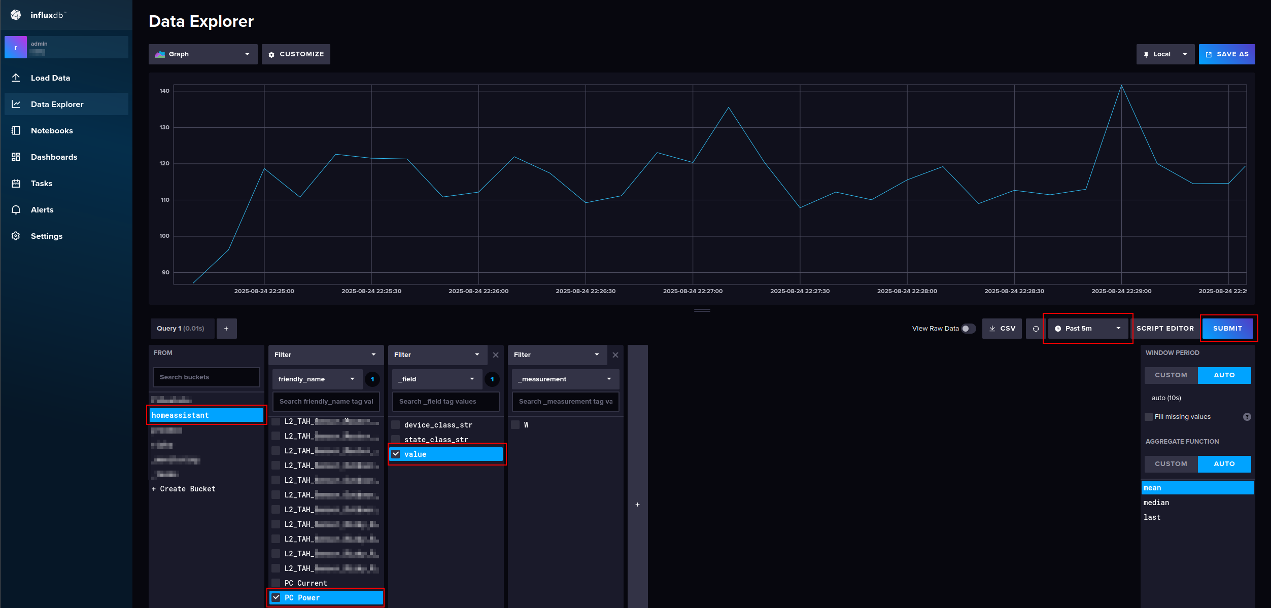 influxdb bucket data explore ui screenshot
