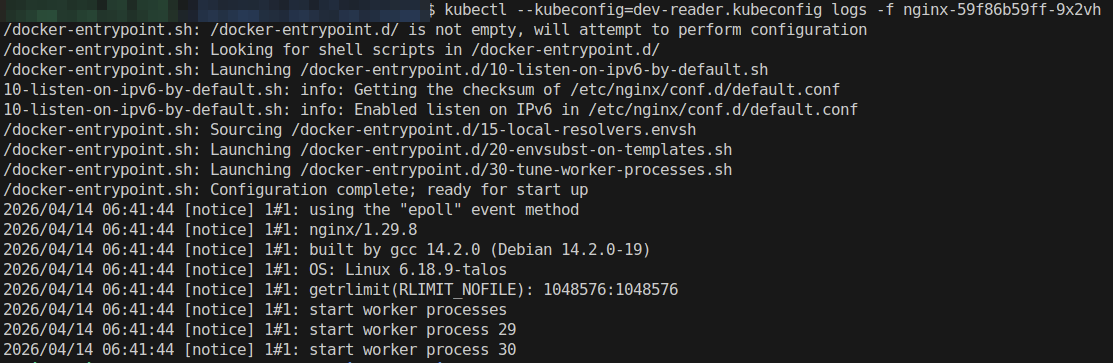 pod logs screenshot